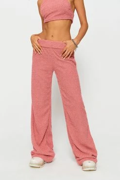 SOLADO High Waist Draped Solid Teddy Straight Pants