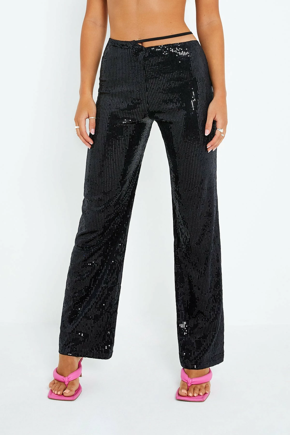 SOLADO Sequin Asymmetric Waist Tie Side Straight Pants 10 SOLADO Sequin Asymmetric Waist Tie Side Straight Pants - Image 8