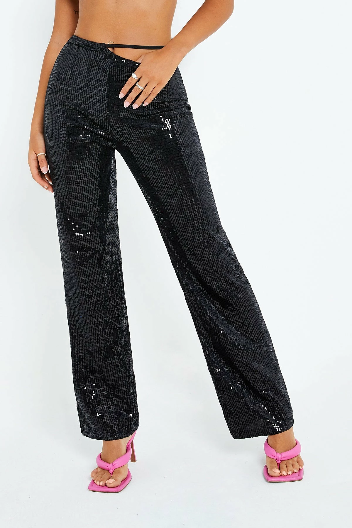 SOLADO Sequin Asymmetric Waist Tie Side Straight Pants 4 SOLADO Sequin Asymmetric Waist Tie Side Straight Pants - Image 2