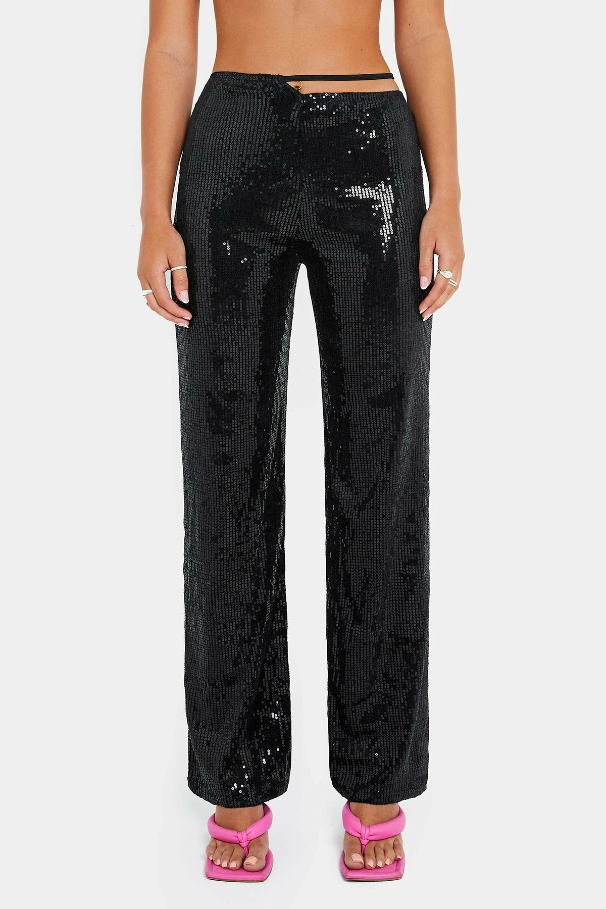 SOLADO Sequin Asymmetric Waist Tie Side Straight Pants 8 SOLADO Sequin Asymmetric Waist Tie Side Straight Pants - Image 6