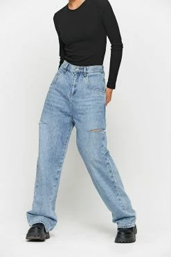 Solado High Waist Raw Hem Ripped Straight Pants