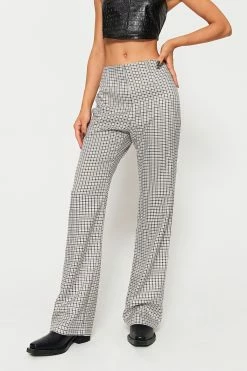 SOLADO Low Waist Check Print Draped Straight Pants