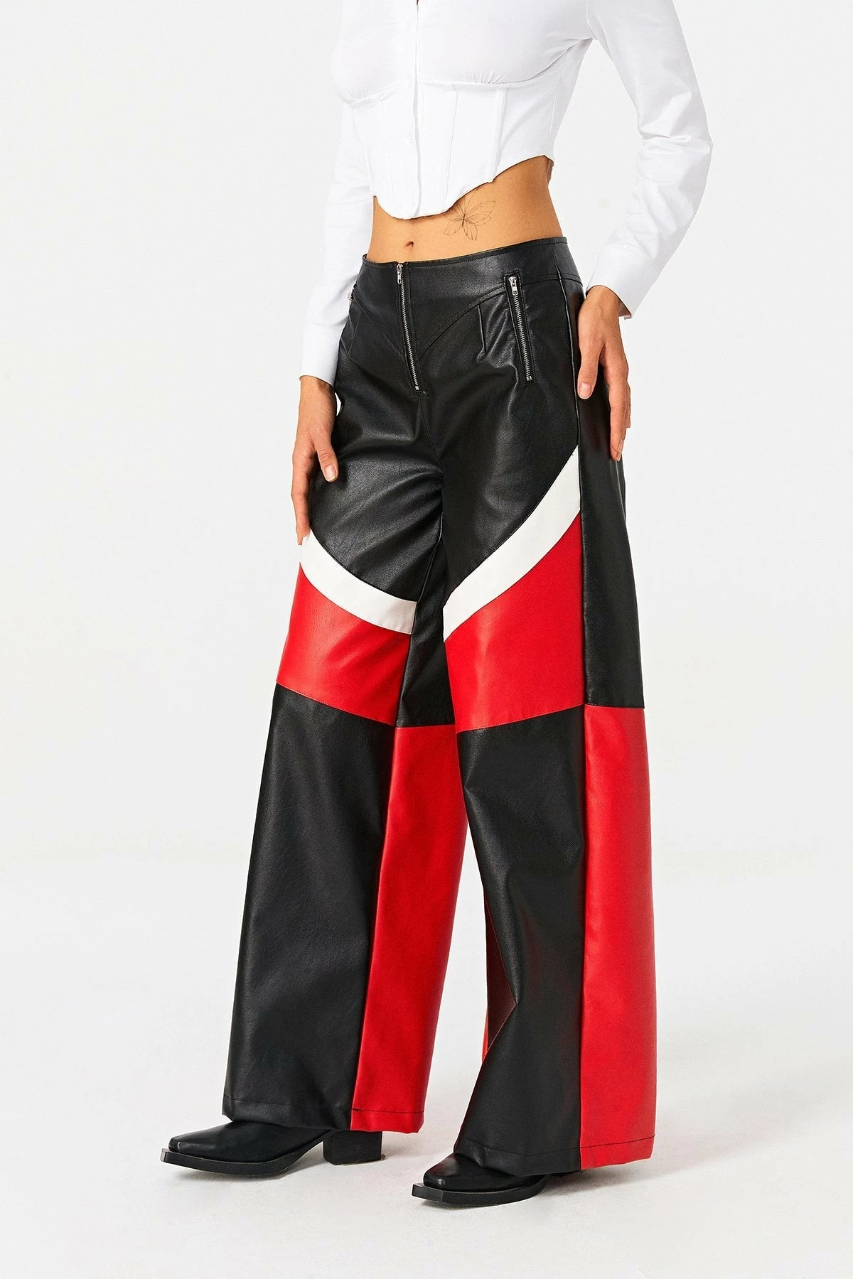 SOLADO Zipper Front Colorblock PU Leather Straight Pants 5 SOLADO Zipper Front Colorblock PU Leather Straight Pants - Image 3