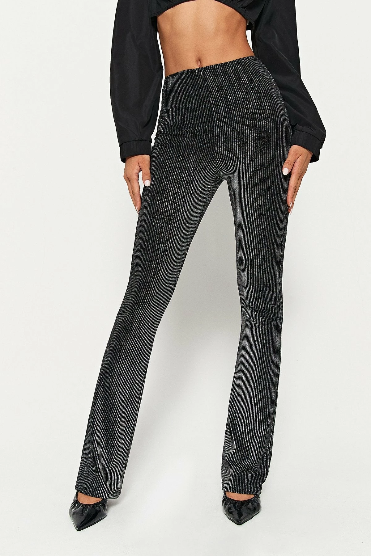 Solado High Waist Bronzing Ribbed Flared Pants 3 Solado High Waist Bronzing Ribbed Flared Pants
