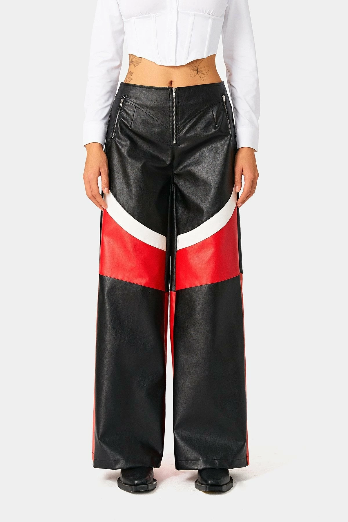 SOLADO Zipper Front Colorblock PU Leather Straight Pants 9 SOLADO Zipper Front Colorblock PU Leather Straight Pants - Image 7