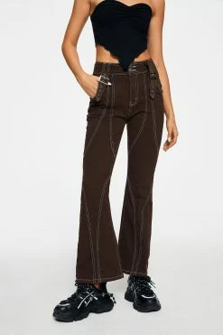 Solado Low Waist Top-stitching Buckled Decor Straight Leg Jeans