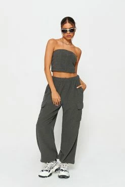 SOLADO Teddy Tube Crop Top & Pocket Patched Cargo Pants Set