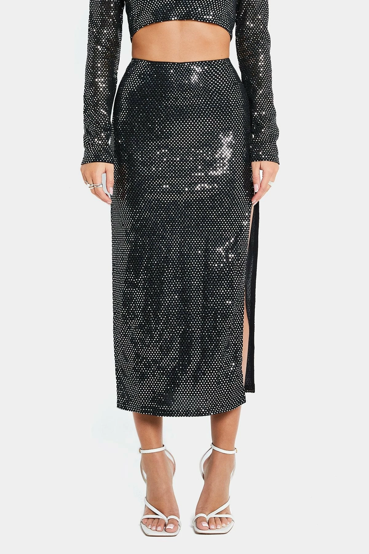 SOLADO Low Waist Polka Dot Split Hem Bodycon Midi Skirt 8 SOLADO Low Waist Polka Dot Split Hem Bodycon Midi Skirt - Image 6