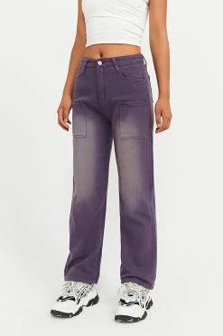 Solado High Waist Washed Pocket Patched Straight Leg Jeans