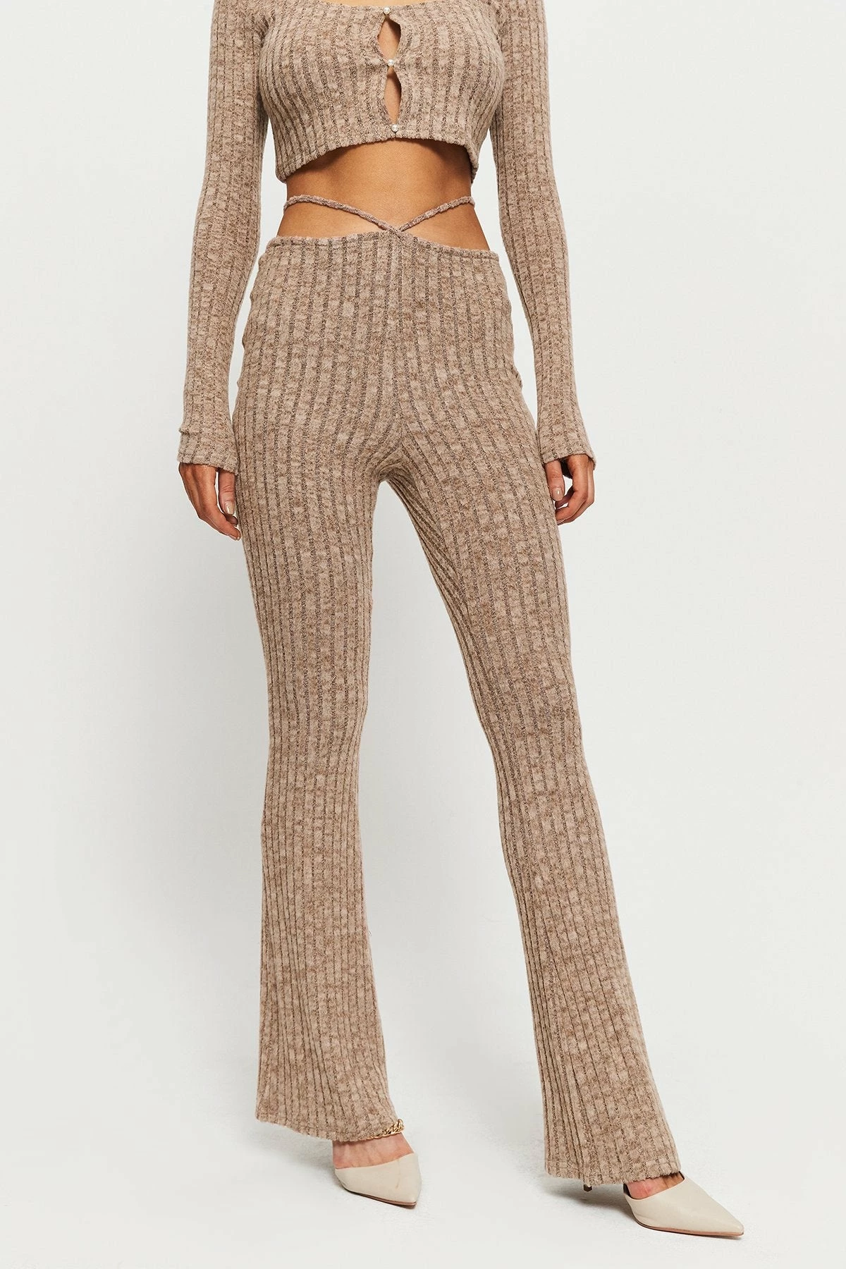 SOLADO Stripe Knitted Tie Detail Draped Straight Pants 3 SOLADO Stripe Knitted Tie Detail Draped Straight Pants