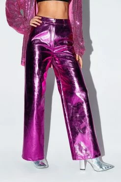 SOLADO High Waist Solid Sheen Vinyl Straight Pants