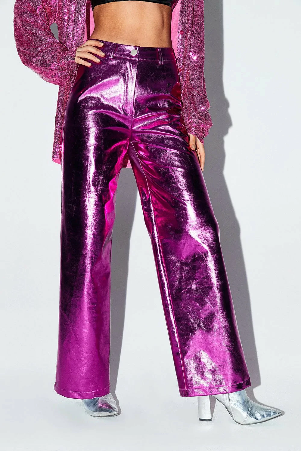 SOLADO High Waist Solid Sheen Vinyl Straight Pants 3 SOLADO High Waist Solid Sheen Vinyl Straight Pants