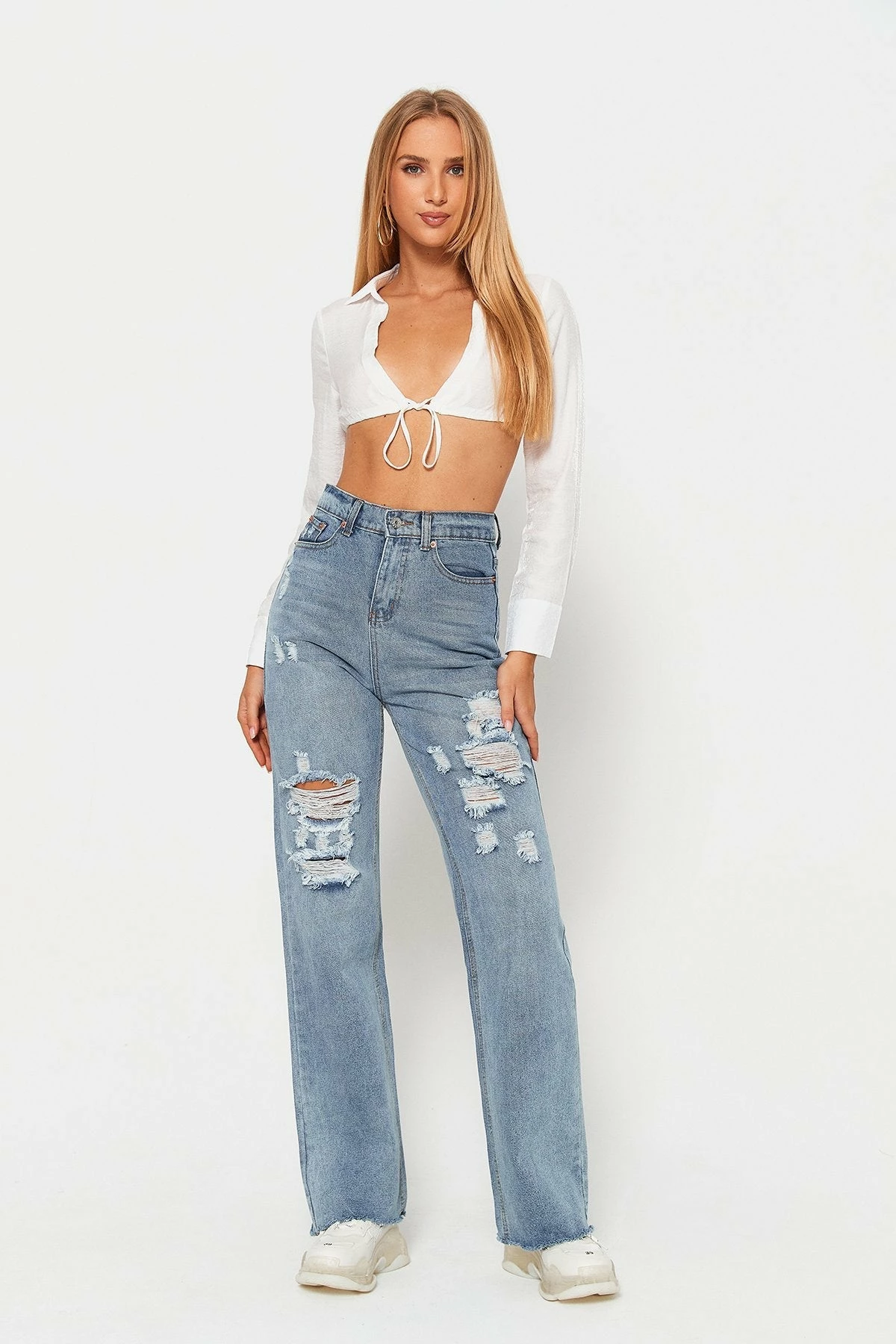 Solado High Waist Dual Pocket Raw Hem Ripped Straight Pants 6 Solado High Waist Dual Pocket Raw Hem Ripped Straight Pants - Image 4