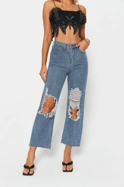 Solado High Waist Dual Pocket Ripped Jeans