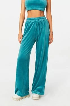 SOLADO High Waist Drawstring Draped Velvet Straight Pants