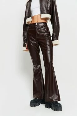 SOLADO Low Waist Dual Pocket PU Leather Flared Pants