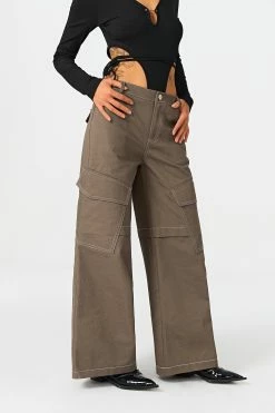 SOLADO Low Waist Top-stitching Pocket Patched Straight Pants