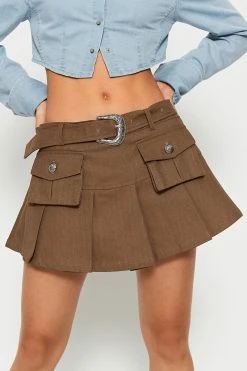 Solado High Waist Pocket Patched Mini Skirt With Belt