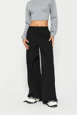 SOLADO Low Waist Pocket Patched Drawstring Hem Wide Leg Pants