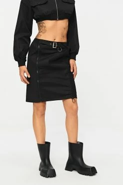 Solado Low Waist Drawstring Ruched Split Hem Mini Skirt With Belt