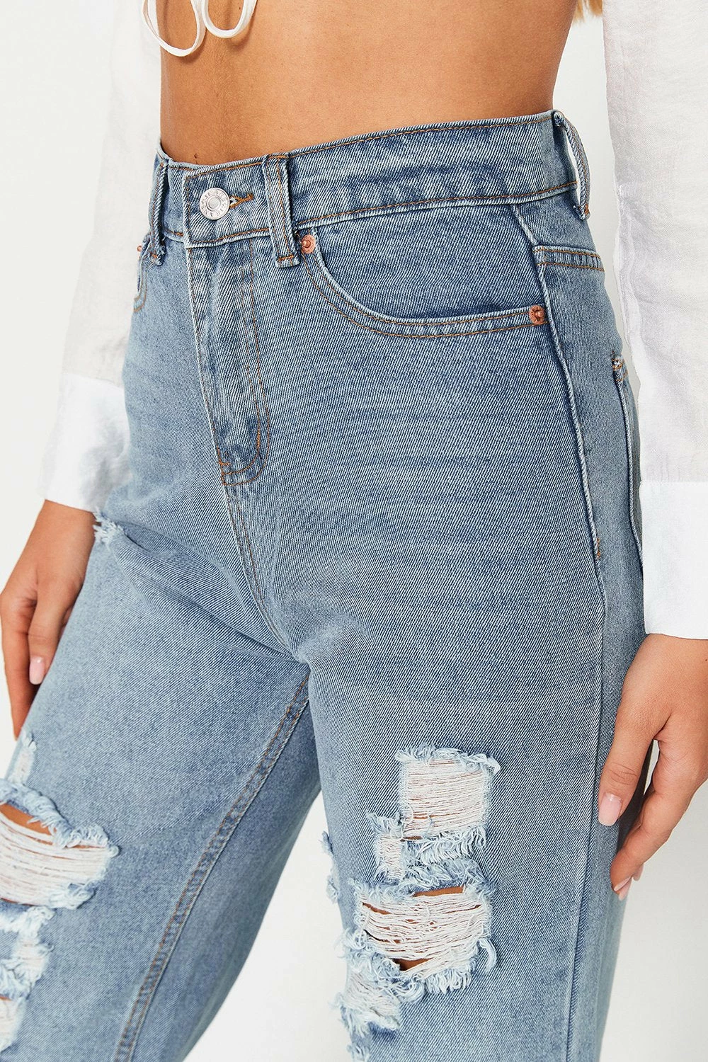 Solado High Waist Dual Pocket Raw Hem Ripped Straight Pants 7 Solado High Waist Dual Pocket Raw Hem Ripped Straight Pants - Image 5