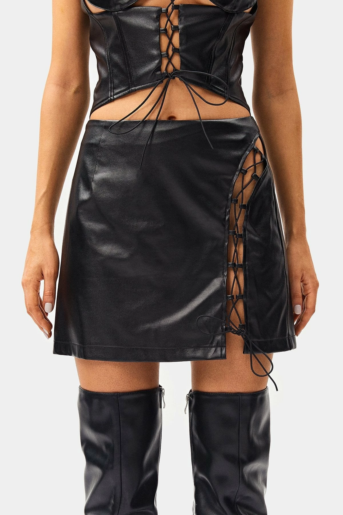 SOLADO High Waist Lace Up PU Leather Mini Skirt 8 SOLADO High Waist Lace Up PU Leather Mini Skirt - Image 6