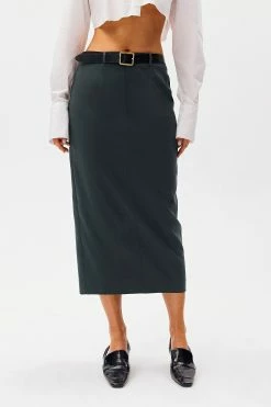 SOLADO Low Waist Split Hem Bodycon Midi Skirt Without Belt