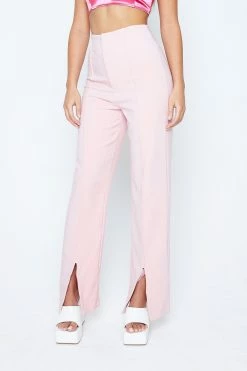 Solado High Waist Seam Detail Split Hem Straight Pants