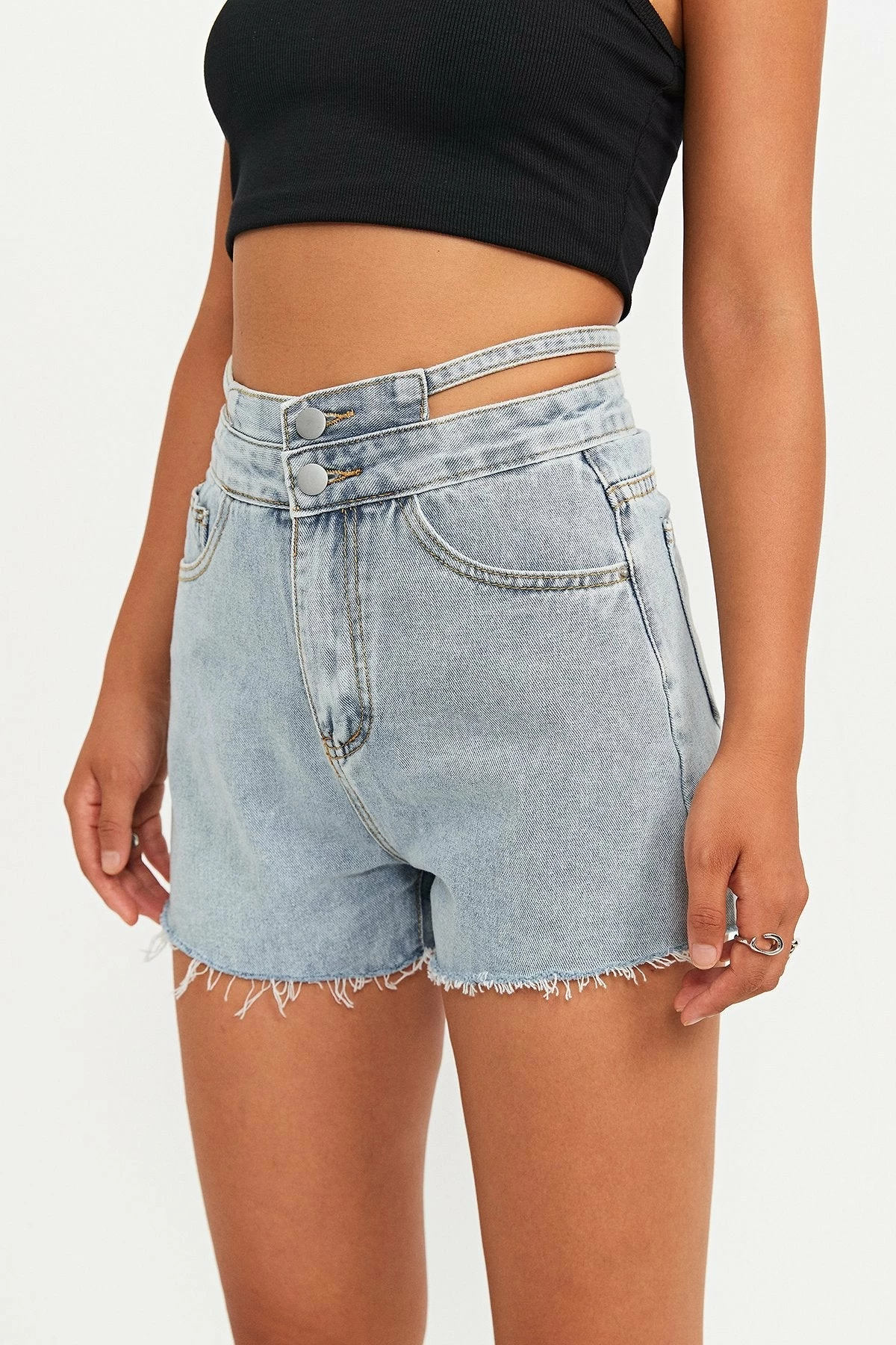 Solado High Waist Cut Out Solid Denim Shorts 3 Solado High Waist Cut Out Solid Denim Shorts