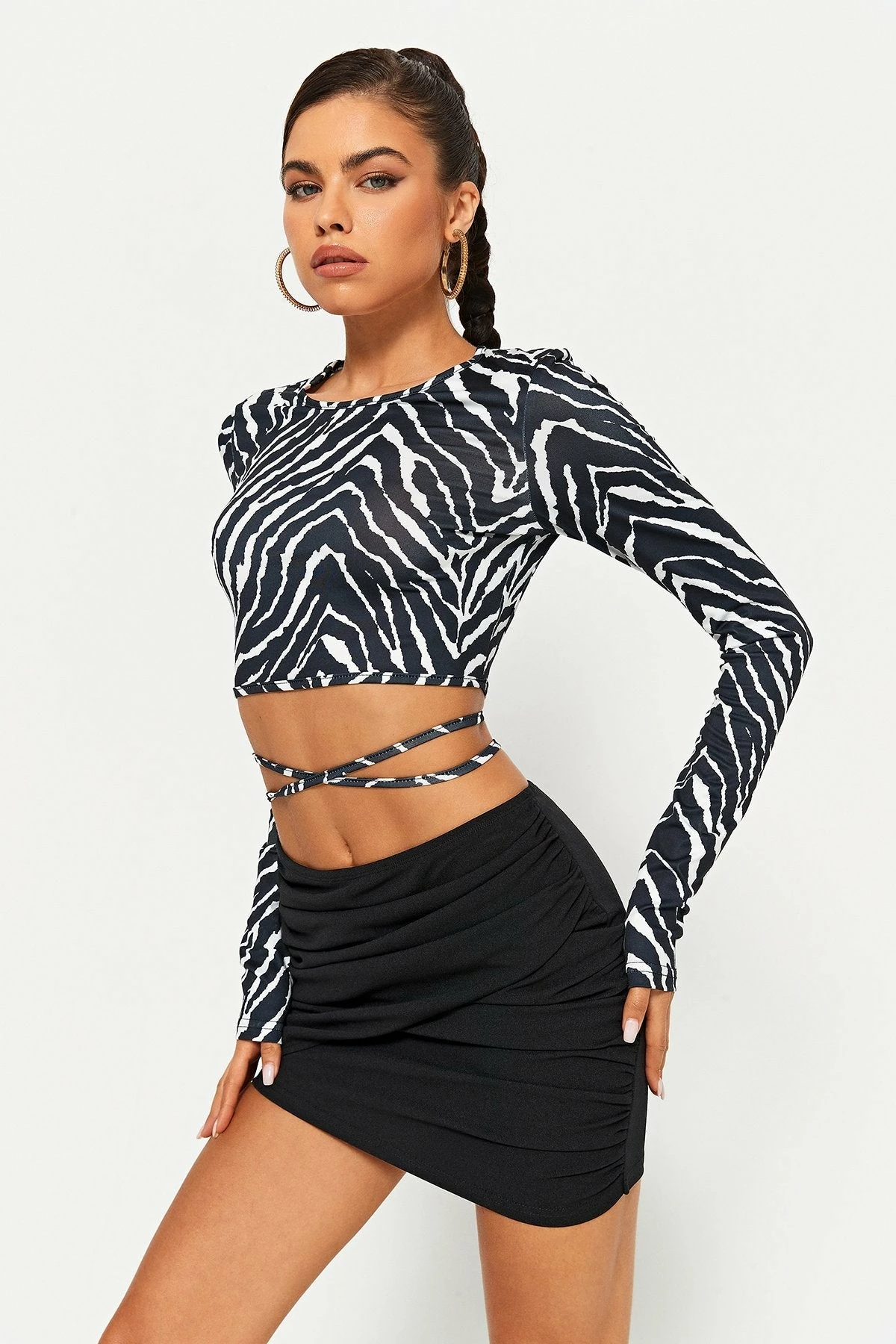 SOLADO Wrap Hem Ruched Bodycon Mini Skirt 4 SOLADO Wrap Hem Ruched Bodycon Mini Skirt - Image 2