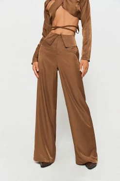 SOLADO Cross Tie Lapel Waist Draped Wide Leg Pants