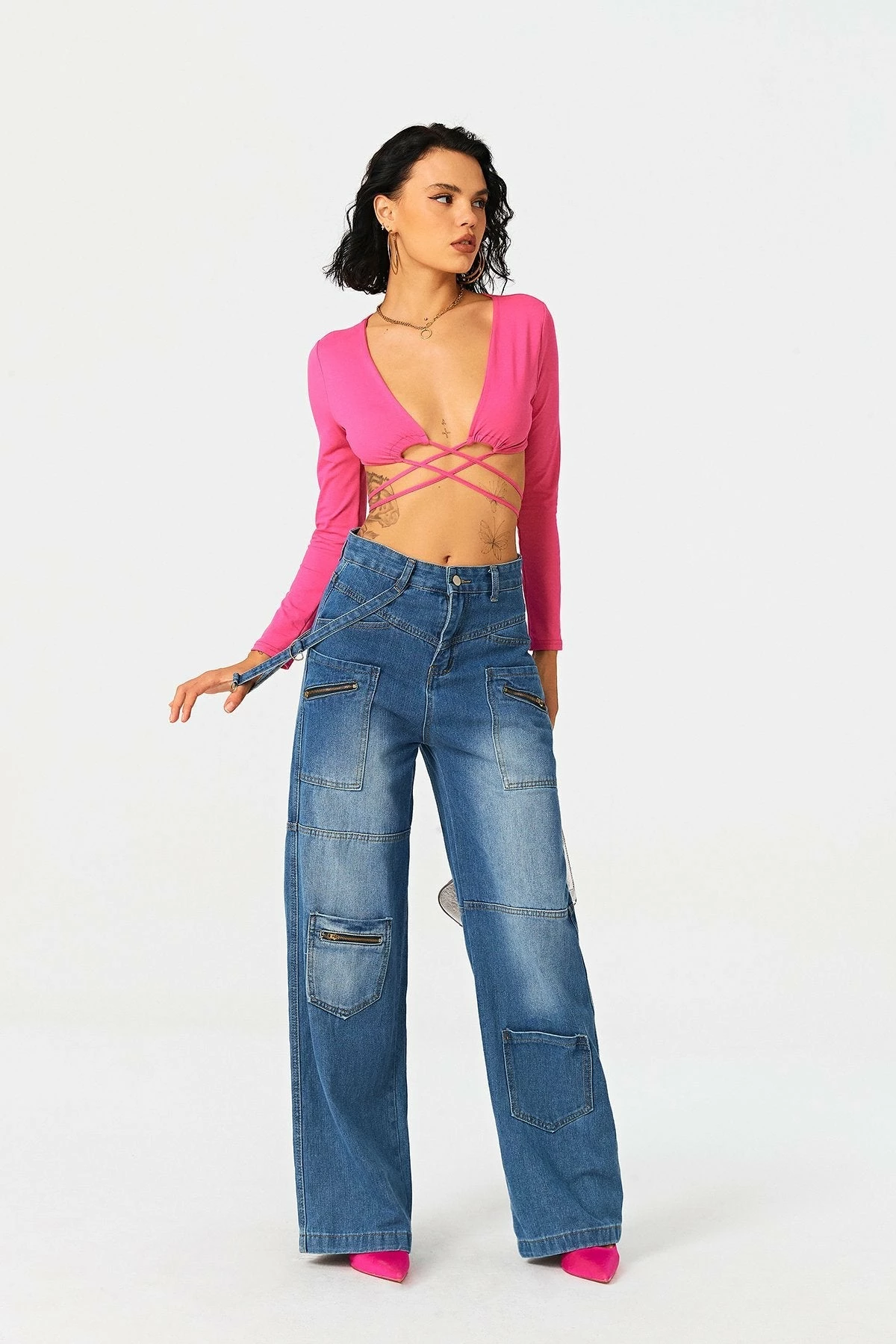 Solado Low Waist Zipper Decor Pocket Patched Straight Pants 6 Solado Low Waist Zipper Decor Pocket Patched Straight Pants - Image 4