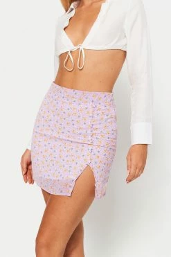 Solado High Waist Floral Print Split Hem Mini Skirt