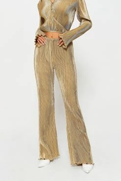 SOLADO Low Waist Pleat Solid Flared Pants