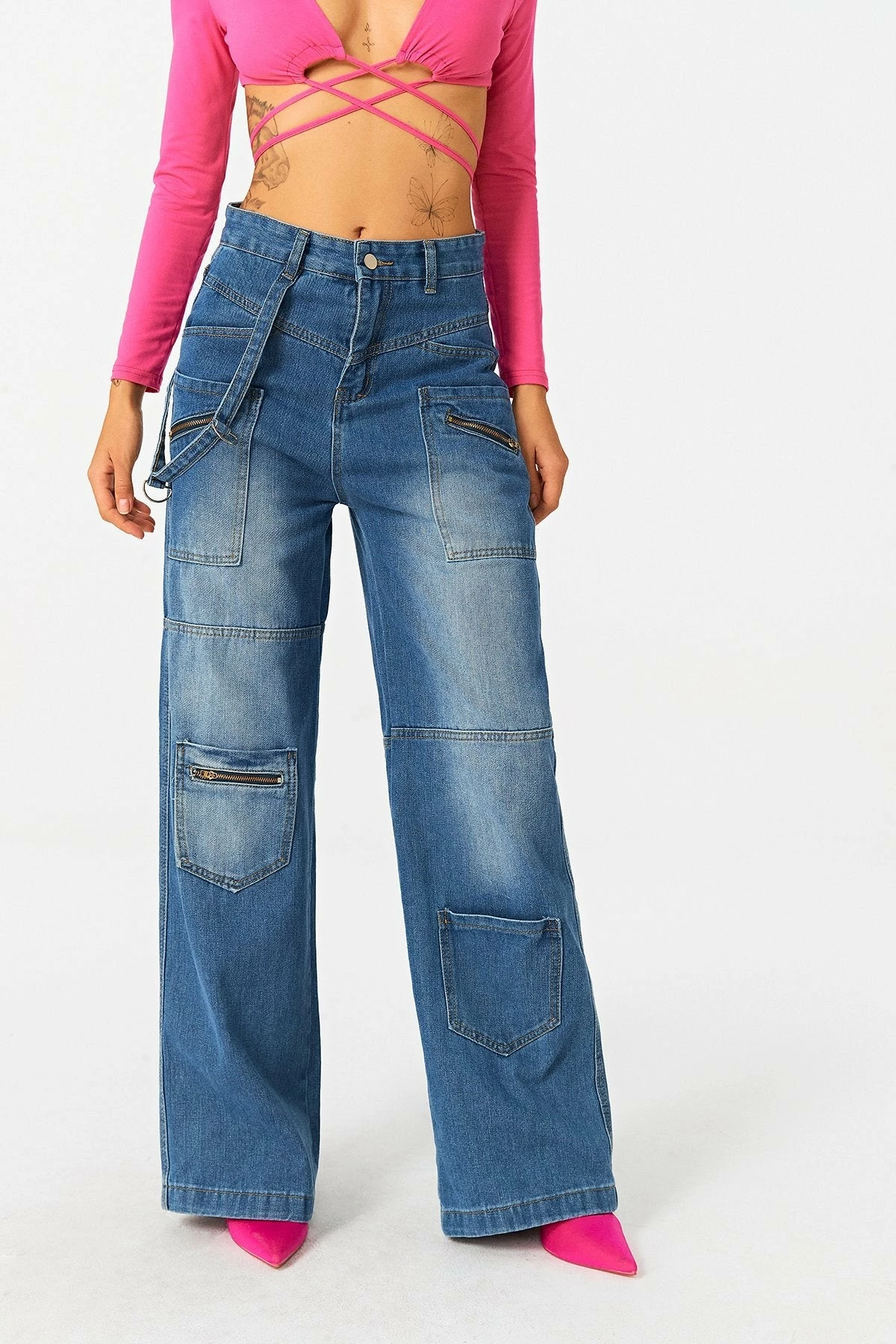 Solado Low Waist Zipper Decor Pocket Patched Straight Pants 4 Solado Low Waist Zipper Decor Pocket Patched Straight Pants - Image 2