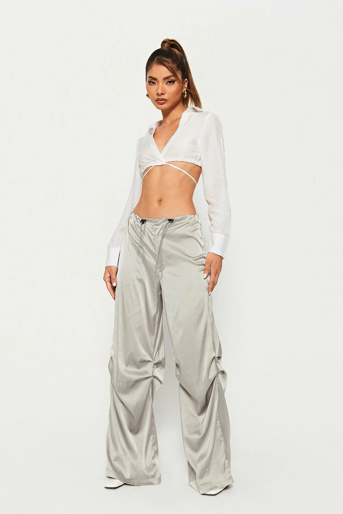 Solado Satin Drawstring Waist Ruched Wide Leg Pants 7 Solado Satin Drawstring Waist Ruched Wide Leg Pants - Image 5