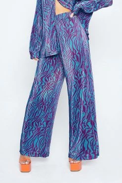 SOLADO High Waist Swirl Print Draped Straight Pants