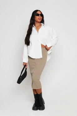 SOLADO Button Front Ribbed Knit Bodycon Midi Skirt