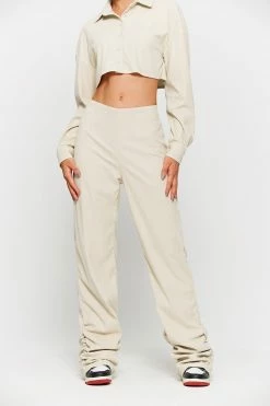 SOLADO Low Waist Ruched Hem Solid Straight Pants