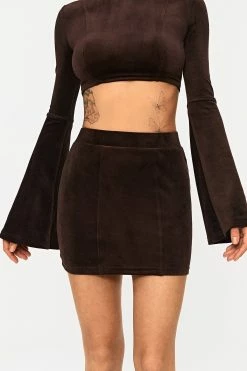 SOLADO Velvet High Waist Bodycon Solid Mini Skirt