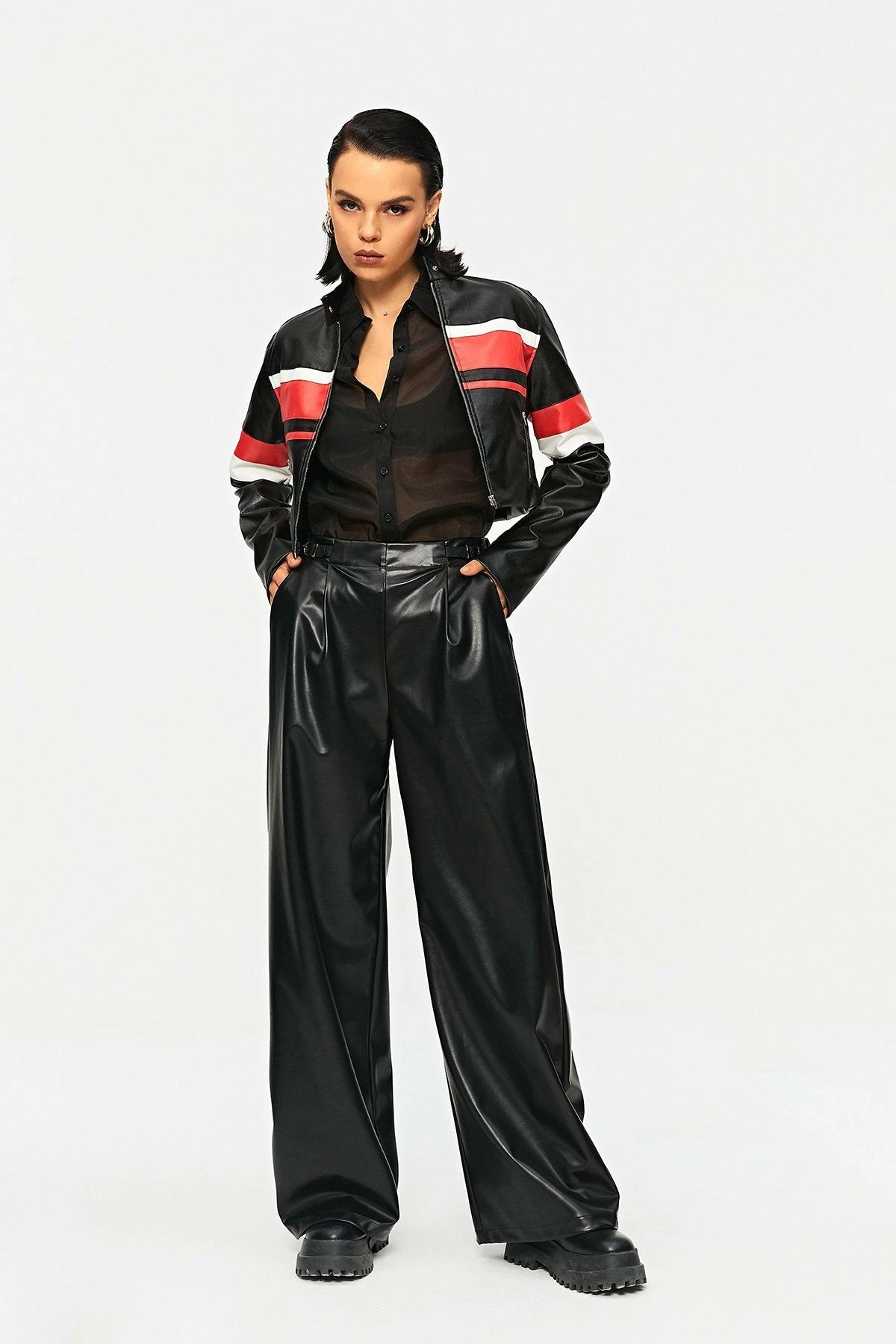 SOLADO Low Waist Buckled Detail Draped PU Leather Pants 6 SOLADO Low Waist Buckled Detail Draped PU Leather Pants - Image 4