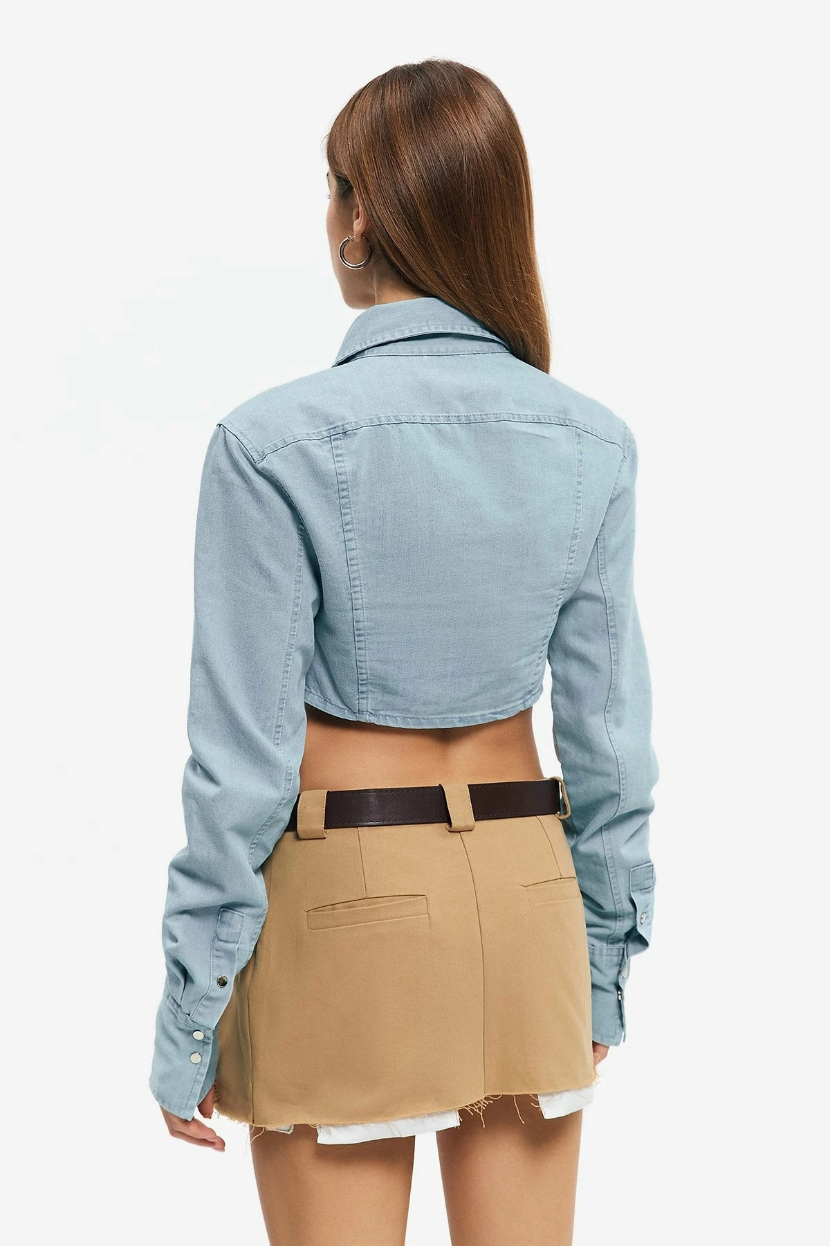 Solado Lapel Neck Curved Hem Denim Long Sleeve Top 3 Solado Lapel Neck Curved Hem Denim Long Sleeve Top - Image 2