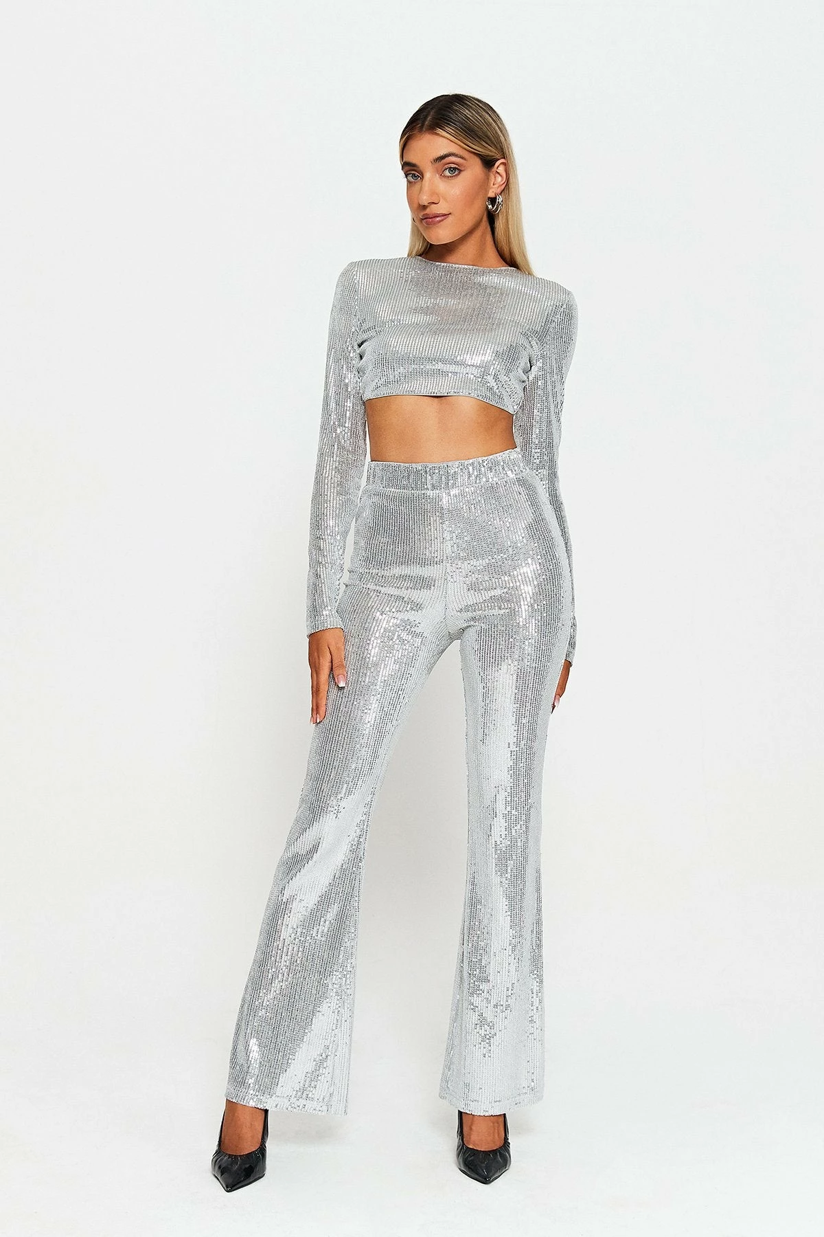 SOLADO High Waist Sequin Solid Flared Pants 7 SOLADO High Waist Sequin Solid Flared Pants - Image 5