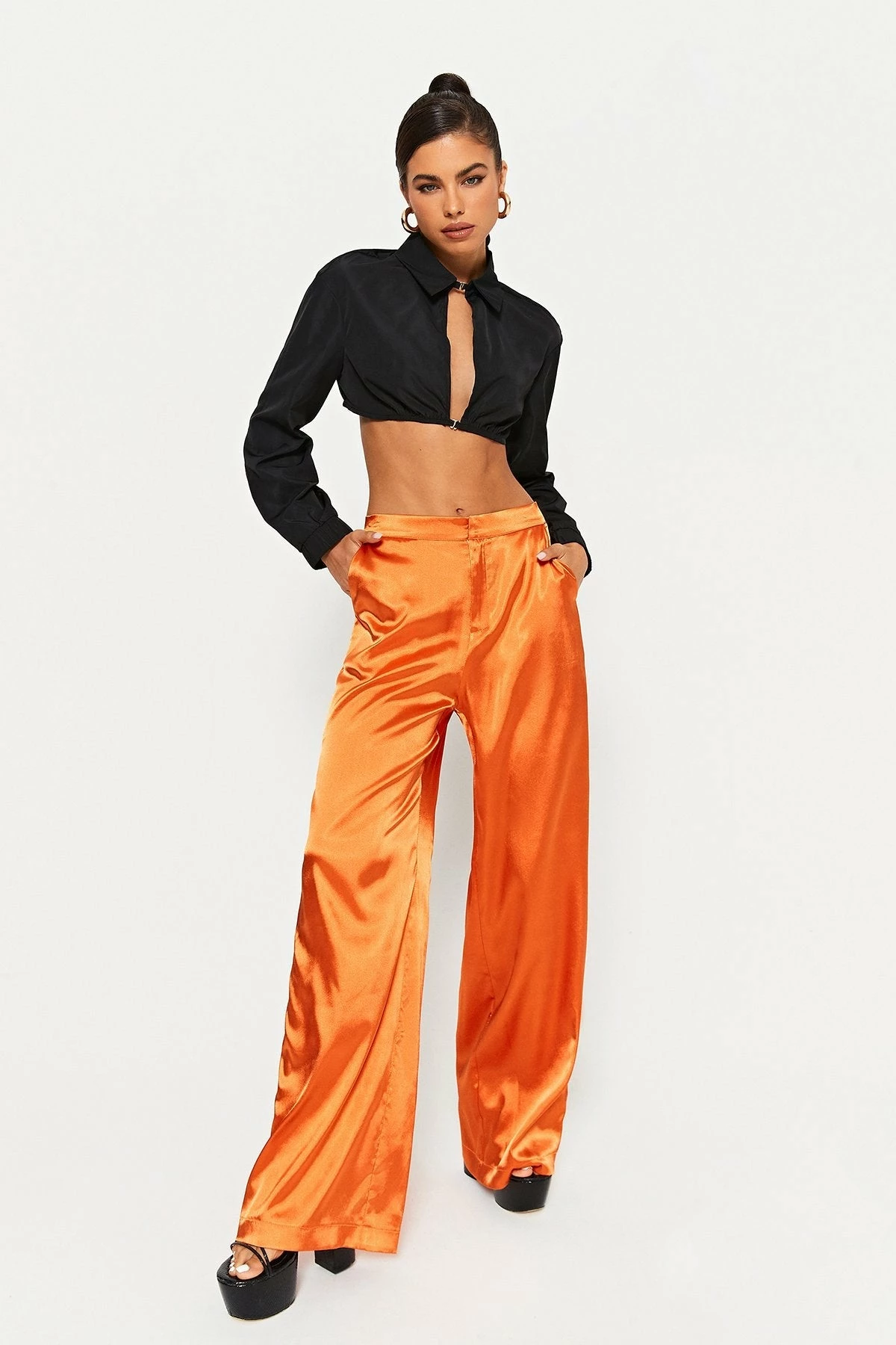 SOLADO High Waist Satin Draped Solid Straight Pants 6 SOLADO High Waist Satin Draped Solid Straight Pants - Image 4