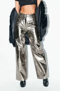 SOLADO High Waist Solid Sheen Vinyl Straight Pants