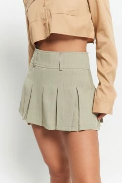 Solado High Waist Stripe Print Pleated Mini Skirt