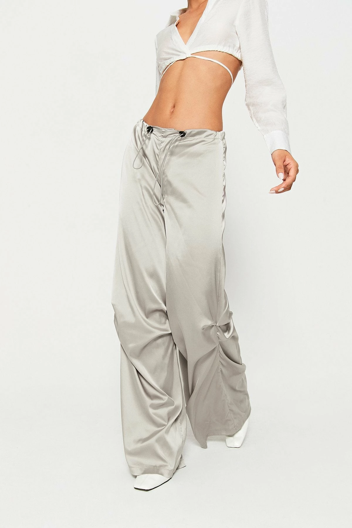 Solado Satin Drawstring Waist Ruched Wide Leg Pants 4 Solado Satin Drawstring Waist Ruched Wide Leg Pants - Image 2