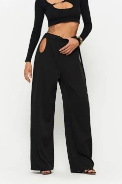 SOLADO High Waist Cut Out Draped Solid Suit Pants