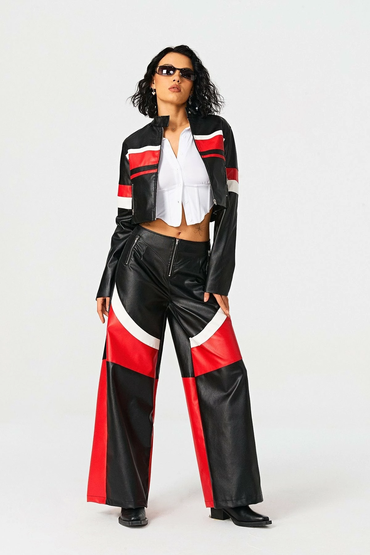 SOLADO Zipper Front Colorblock PU Leather Straight Pants 6 SOLADO Zipper Front Colorblock PU Leather Straight Pants - Image 4