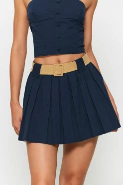 SOLADO Low Waist Colorblock A-Line Mini Skirt With Belt